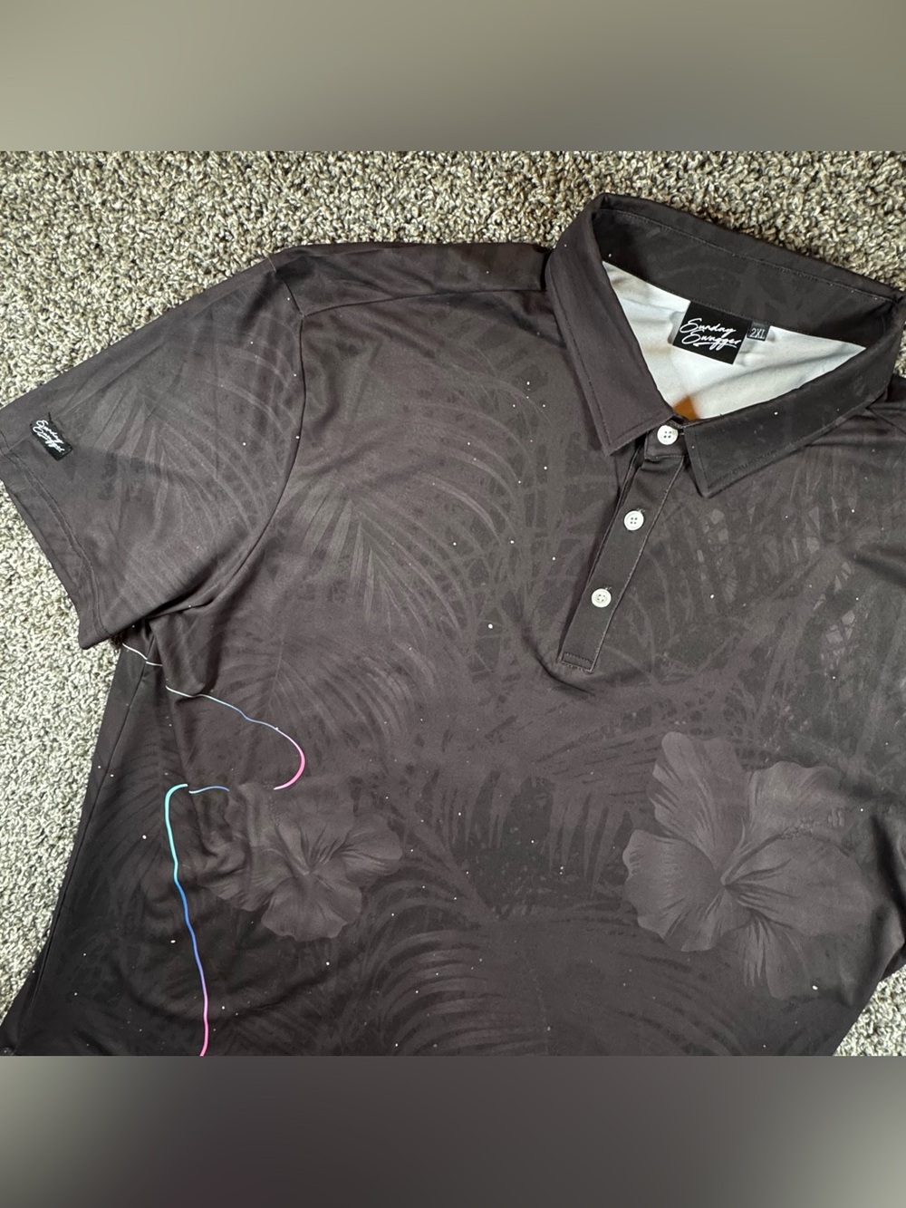 Sunday‎ Swagger Men’s XXL Black Polo Hawaiian Paint Splatter Performance Golf
